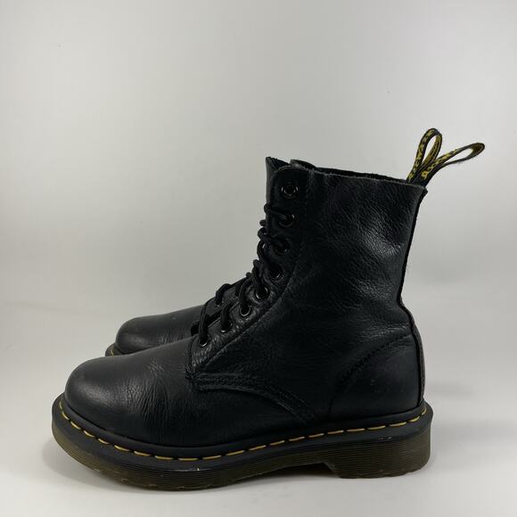 Dr Martens Doc Pascal Combat Boots Womens Size 6 Black Pebbled Leather 8-Eye - Picture 4 of 11